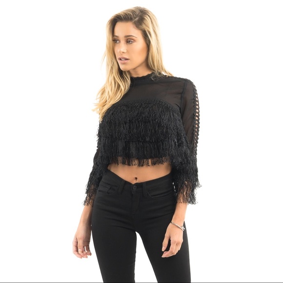 ⚡️Sample Sale⚡️Black Fringe Crop Top - Picture 6 of 8